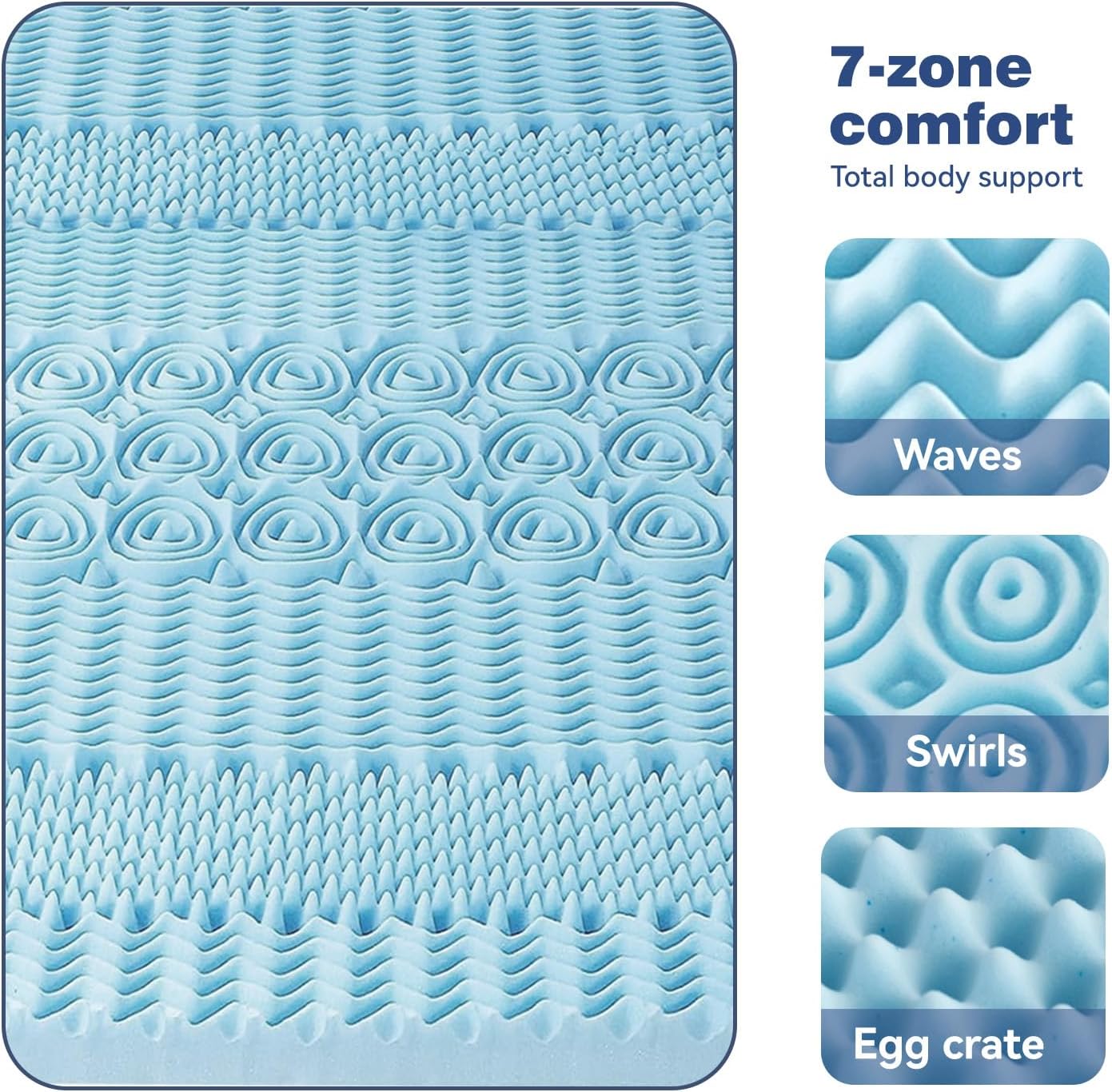 Queen Memory Foam Mattress Topper 7-Zone Bamboo Cover Breathable