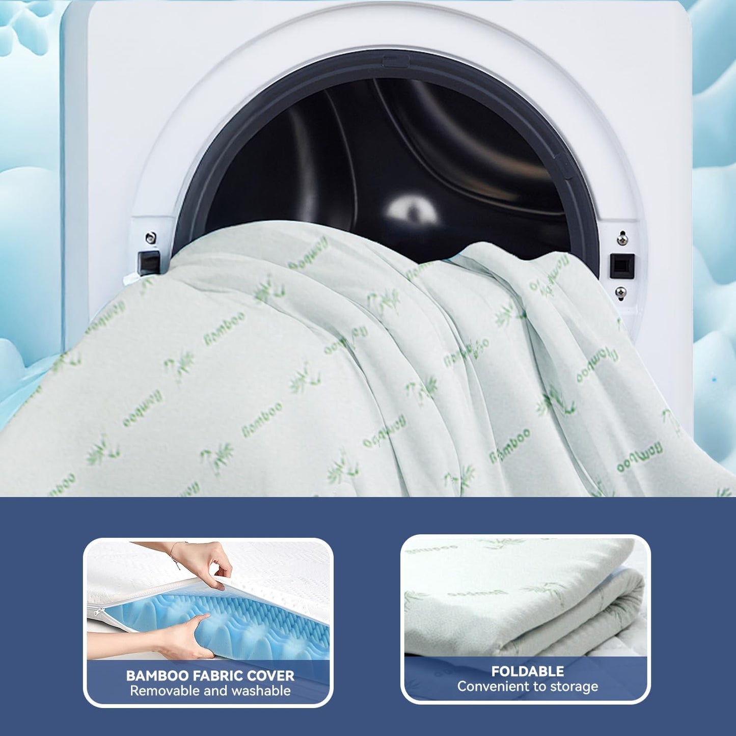 Queen Memory Foam Mattress Topper 7-Zone Bamboo Cover Breathable