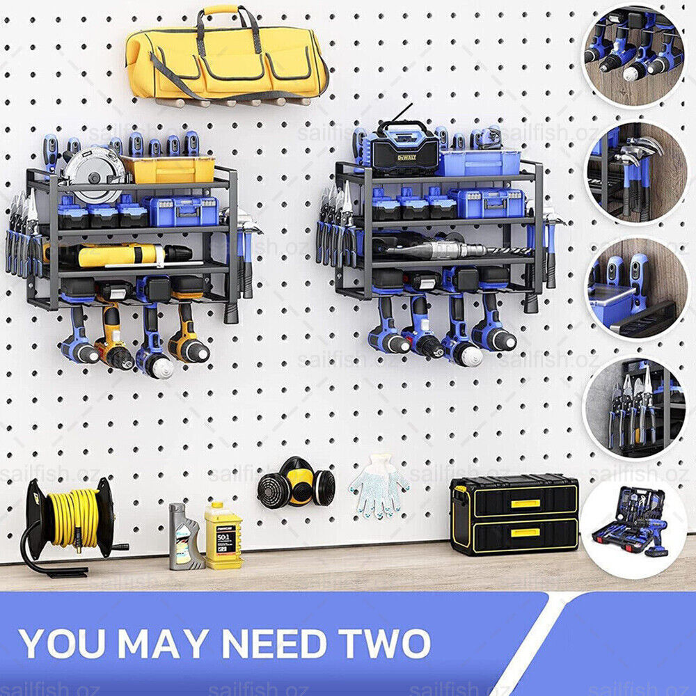 4-Layer Heavy Duty Drill Holder Wall Mount Tool Rack Organizer,