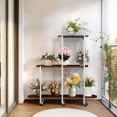 Plant Stand with Wheels Indoor Outdoor Flower Rack Display