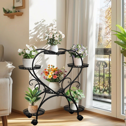 Rolling Metal Plant Stand Indoor Outdoor Garden Display Shelf - Auzzistore