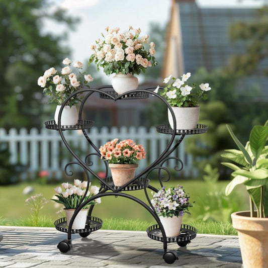 Rolling Metal Plant Stand Indoor Outdoor Garden Display Shelf – view 2 - Auzzistore