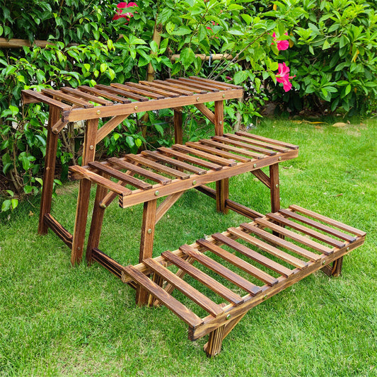 Pine Wood 3pcs Plant Stand Ladder Garden Flower Display – view 2