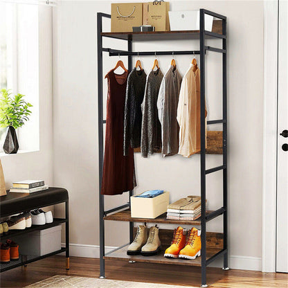 Heavy Duty Clothes Rack 3 Tiers MDF & Metal Iron Rail
