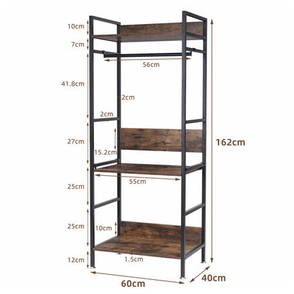 Heavy Duty Clothes Rack 3 Tiers MDF & Metal Iron Rail