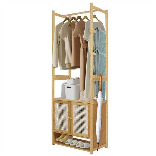Bamboo Clothes Rack Coat Stand 168cm High Polish 53cm Length - Auzzistore