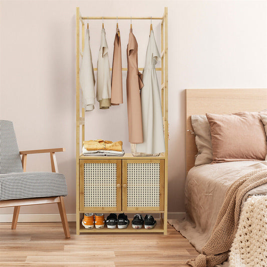 Bamboo Clothes Rack Coat Stand 168cm High Polish 53cm Length – view 2 - Auzzistore