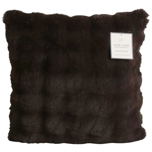 Luxe faux fur cushion 55 x 55cm dark brown – view 2