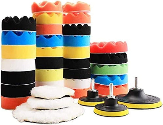 2 in 1 Car Foam Drill Kit (39 Pieces) - Reusable Wool & Sponge Pads, Polishing & Waxing, V178-83089