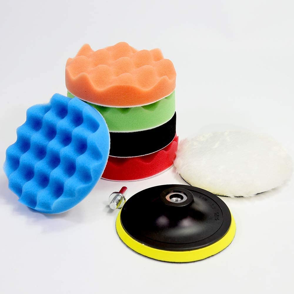 2 in 1 Car Foam Drill Kit (39 Pieces) - Reusable Wool & Sponge Pads, Polishing & Waxing, V178-83089