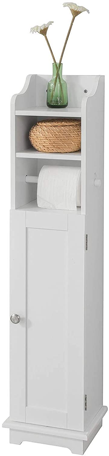 Toilet Paper Holder with Storage, Freestanding Cabinet, Toilet Brush Holder and Toilet Paper Dispenser 20x100x18 cm - Auzzistore