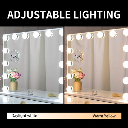 Hollywood Makeup Vanity Mirror with LED Lights, 10X Magnification, 14 Dimmable Bulbs, 62x51 cm, White