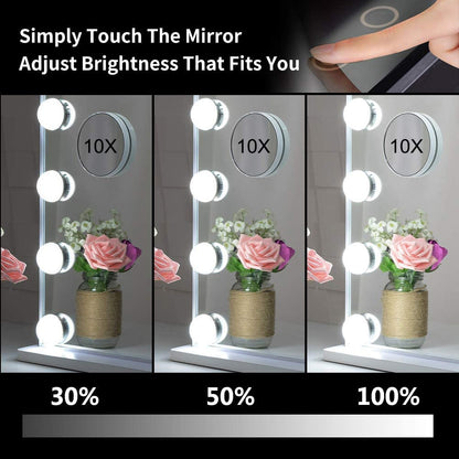 Hollywood Makeup Vanity Mirror with LED Lights, 10X Magnification, 14 Dimmable Bulbs, 62x51 cm, White