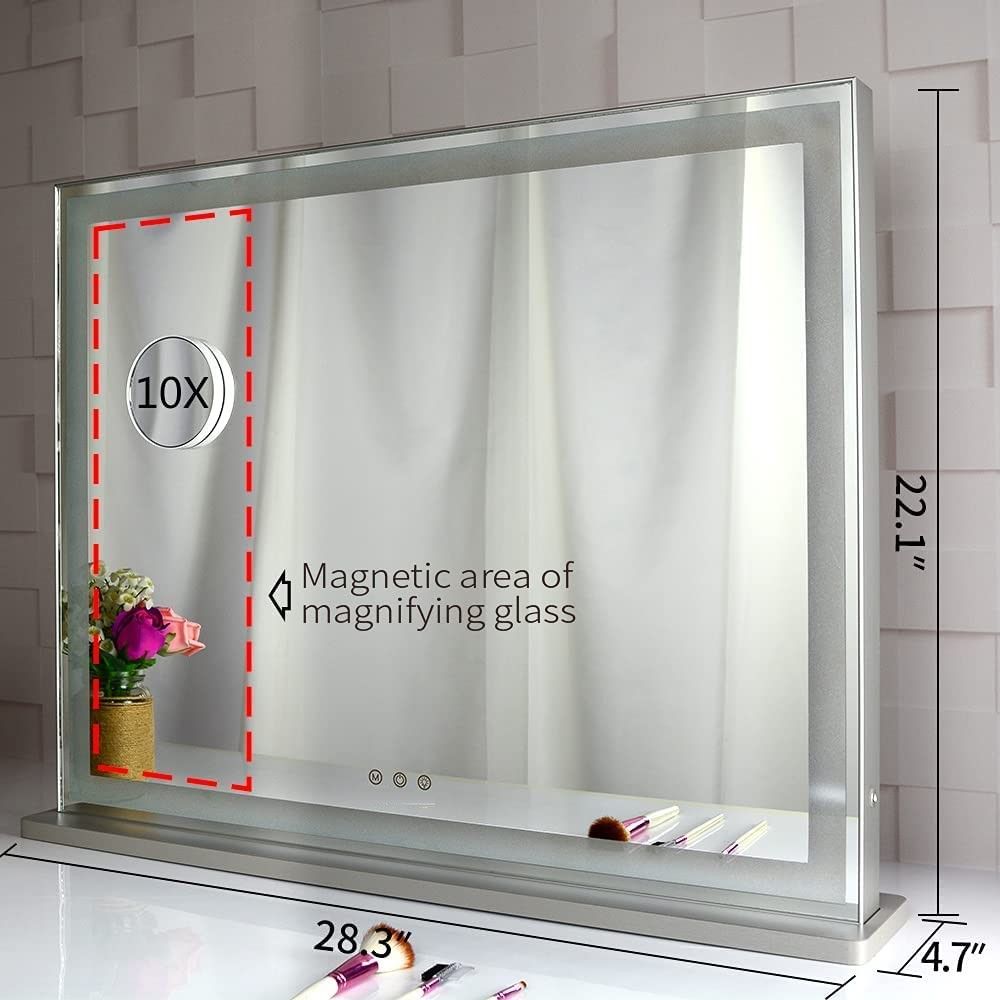 Hollywood LED Makeup Mirror 72x56cm, Smart Touch, 3 Colors Dimmable, 10X Magnifying, Wall/Desktop Use