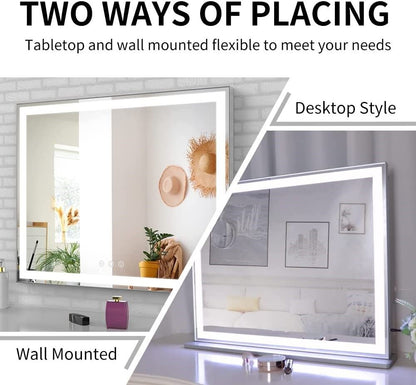 Hollywood LED Makeup Mirror 72x56cm, Smart Touch, 3 Colors Dimmable, 10X Magnifying, Wall/Desktop Use
