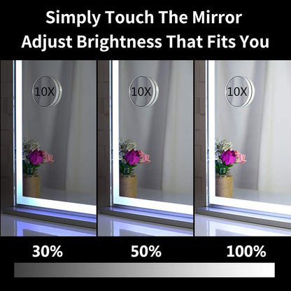 Hollywood LED Makeup Mirror 72x56cm, Smart Touch, 3 Colors Dimmable, 10X Magnifying, Wall/Desktop Use