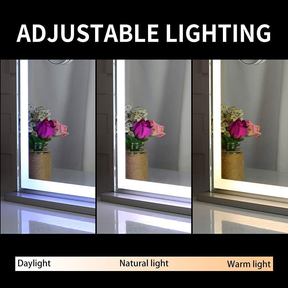 Hollywood LED Makeup Mirror 72x56cm, Smart Touch, 3 Colors Dimmable, 10X Magnifying, Wall/Desktop Use