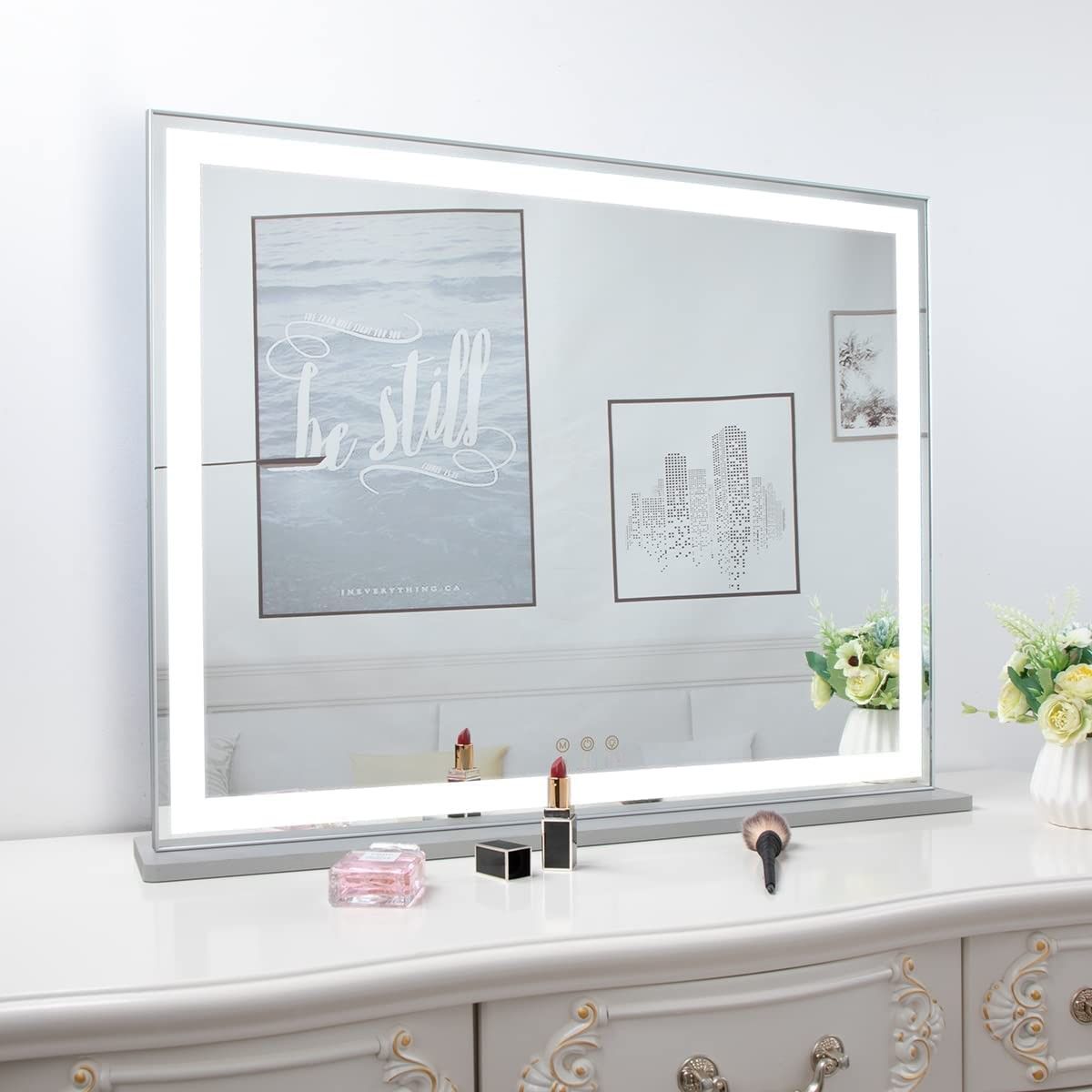 Hollywood LED Makeup Mirror 72x56cm, Smart Touch, 3 Colors Dimmable, 10X Magnifying, Wall/Desktop Use