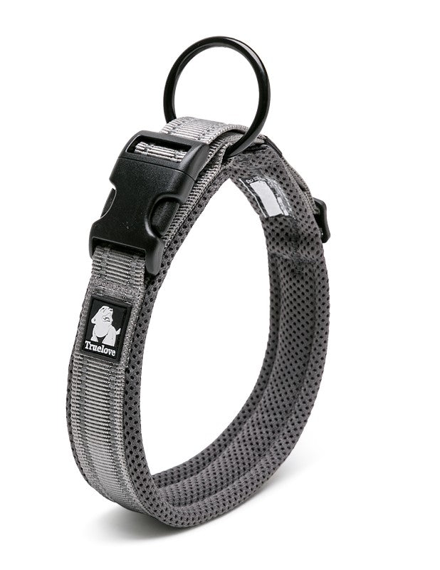 Heavy Duty Reflective Dog Collar Grey XL - Safety Lock, Stainless Steel O Ring, 3M Reflectors