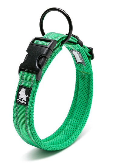 Heavy Duty Dog Collar V188-ZAP-TLC5011-59 Green S, Safety Lock, Stainless Steel O Ring, 3M Reflectors