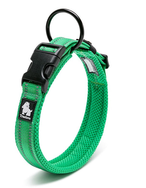 Heavy Duty Dog Collar V188-ZAP-TLC5011-59 Green S, Safety Lock, Stainless Steel O Ring, 3M Reflectors - Auzzistore
