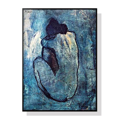 Wall Art 60cmx90cm Blue Nude by Pablo Picasso Black Frame Canvas - Auzzistore