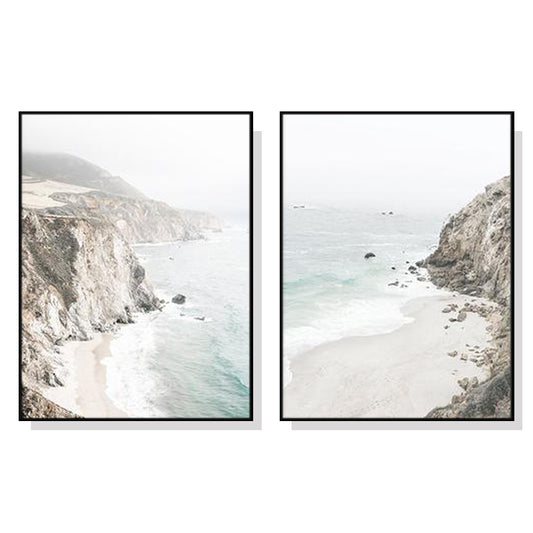 Wall Art 60cmx90cm Mountain Beach 2 Sets Black Frame Canvas - Auzzistore