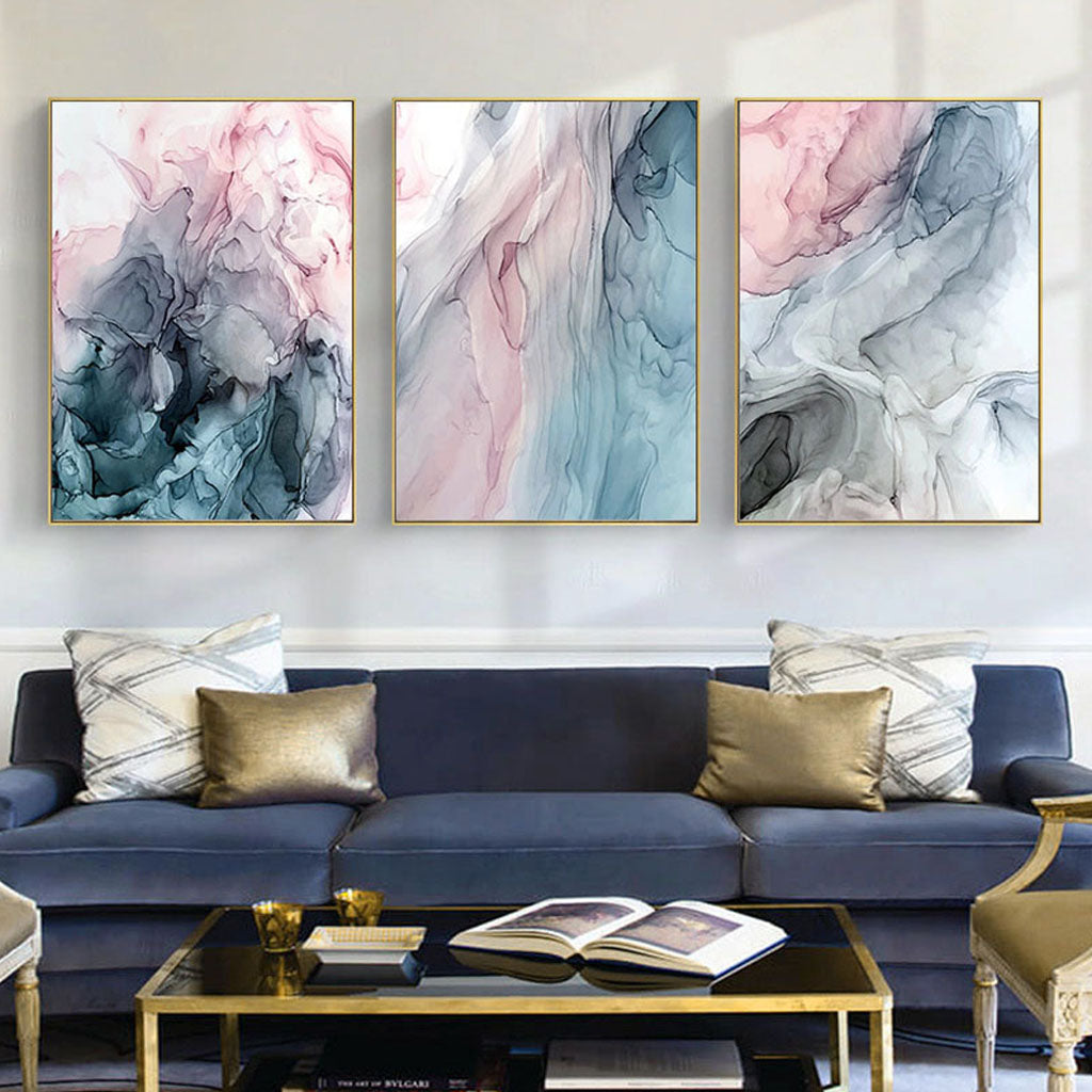 Wall Art 40cmx60cm Colorful Ink Abstract 3 Sets Gold Frame Canvas