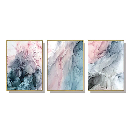 Wall Art 60cmx90cm Colorful Ink Abstract 3 Sets Gold Frame Canvas - Auzzistore