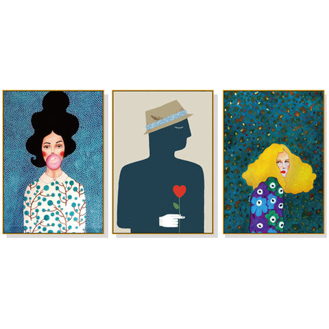 Wall Art 40cmx60cm Modern Figure 3 Sets Gold Frame Canvas - Auzzistore