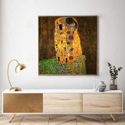 Wall Art 70cmx70cm Kissing by Gustav Klimt Gold Frame Canvas