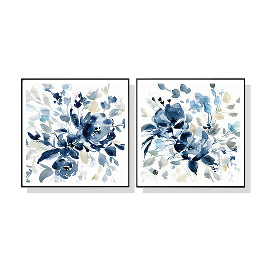 Wall Art 70cmx70cm Indigo Garden By Carol Robinson 2 Sets Black Frame Canvas - Auzzistore