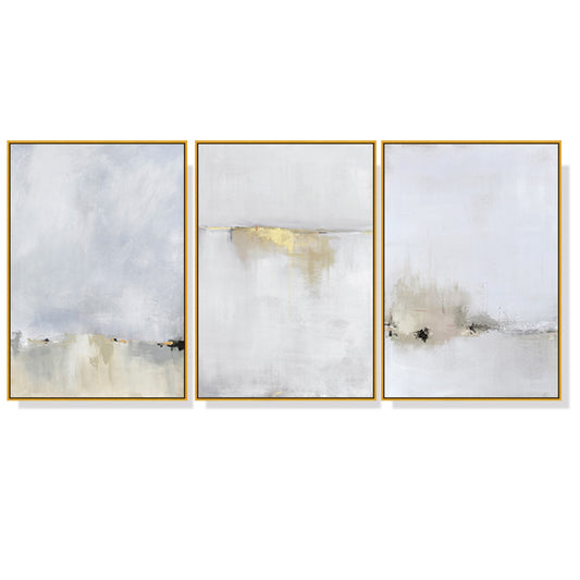 Wall Art 60cmx90cm Abstract golden white 3 Sets Gold Frame Canvas - Auzzistore