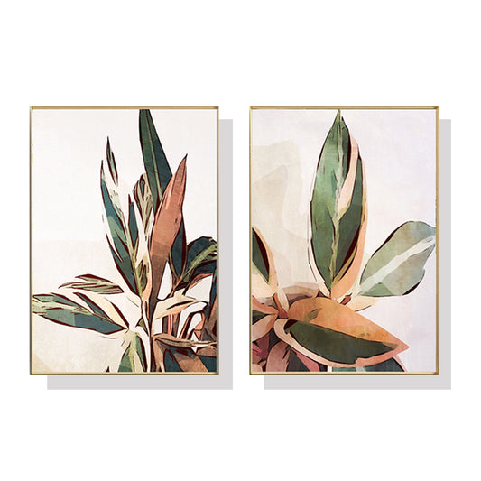 Wall Art 60cmx90cm Botanical Leaves 2 Sets Gold Frame Canvas - Auzzistore