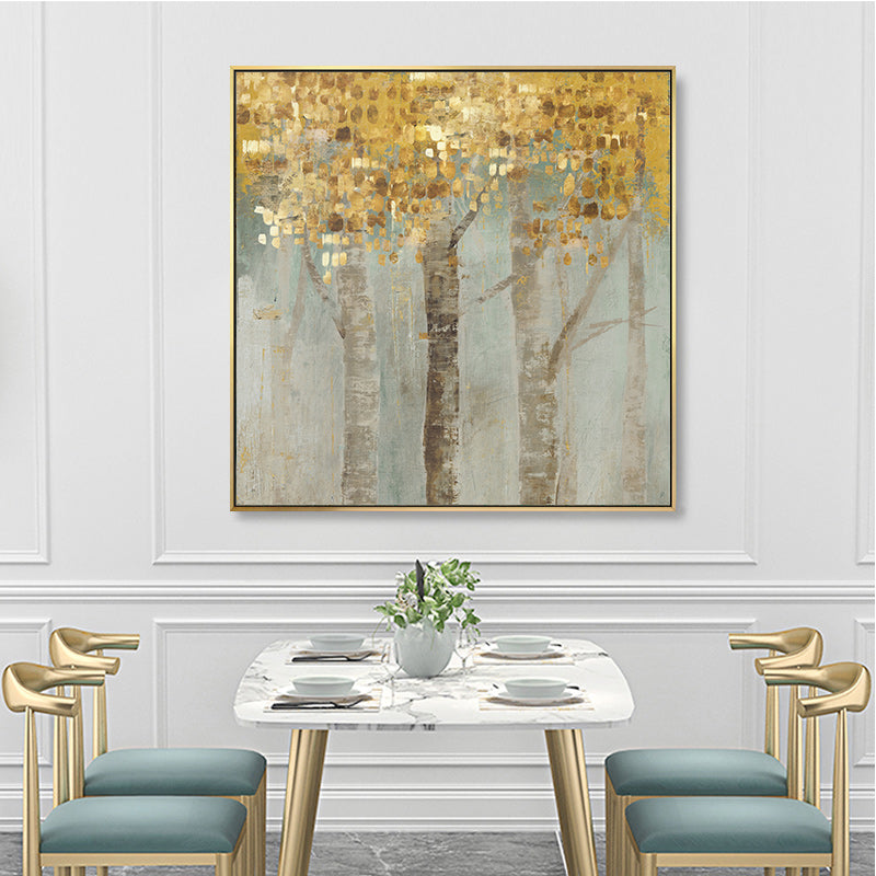 Wall Art 60cmx60cm Golden Leaves 2 Sets Gold Frame Canvas