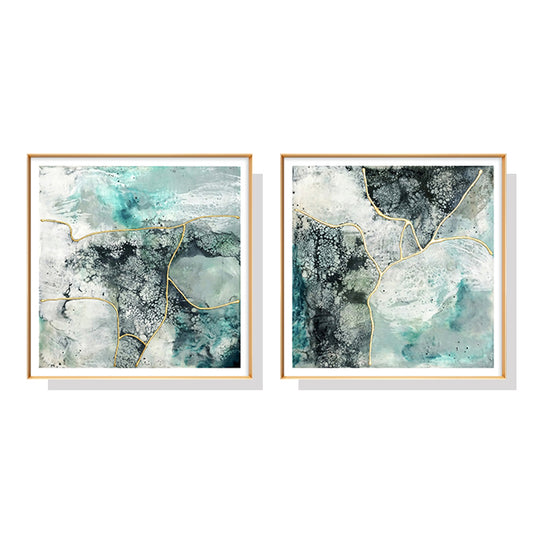 Wall Art 70cmx70cm Marbled Green 2 Sets Gold Frame Canvas - Auzzistore