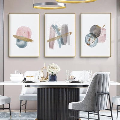 Wall Art 40cmx60cm Blush Pink Watercolor 3 Sets Gold Frame Canvas