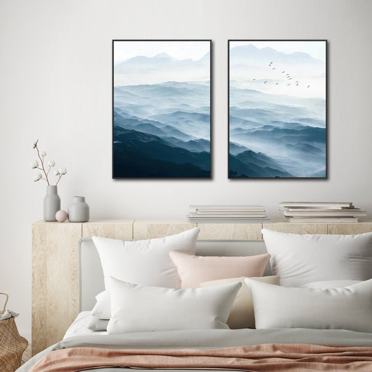 Wall Art 60cmx90cm Blue mountains 2 Sets Black Frame Canvas – view 2 - Auzzistore