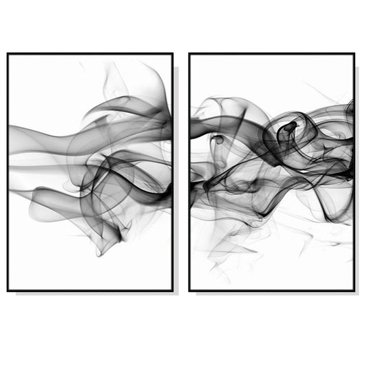 Wall Art 60cmx90cm Stylish Abstract Black 2 Sets Black Frame Canvas - Auzzistore