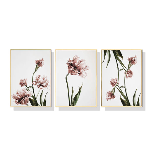 Wall Art 50cmx70cm Tulip Flower 3 Sets Gold Frame Canvas - Auzzistore