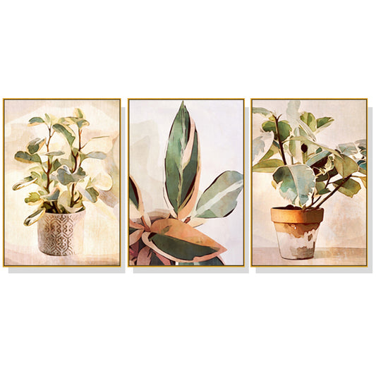 Wall Art 60cmx90cm Botanical Leaves Watercolor Style 3 Sets Gold Frame Canvas - Auzzistore