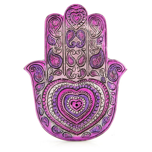 Hamsa Heart Incense Burner V210-2613641 - Metallic Purple, 125x90x20mm, Intricate Design, Stick Holder