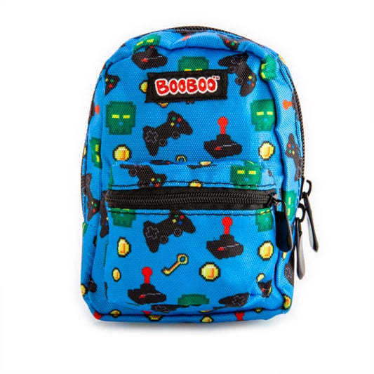 Gamer BooBoo Bright Blue Mini Backpack - Pixel Art Design, Elastic Straps, Carabiner Clip, 110x50x150mm