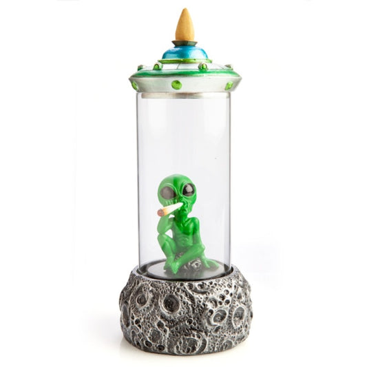 Stoned Alien LED Backflow Incense Burner - Glass Case, UFO Design, Color-Changing LEDs
