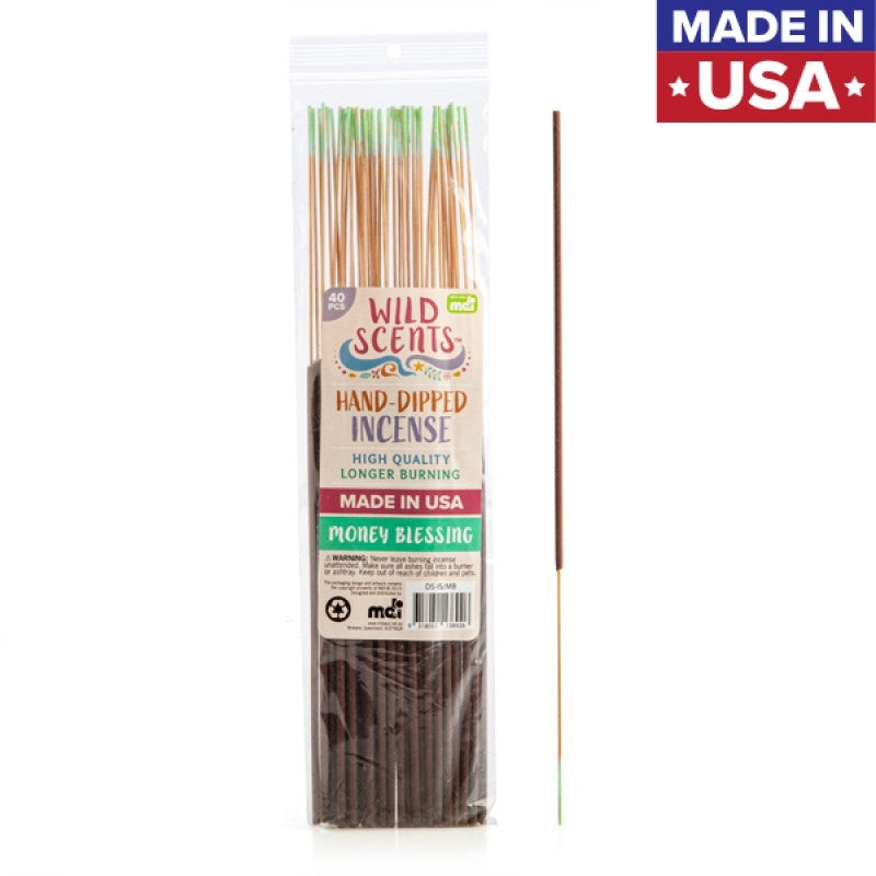 Wild Scents Money Blessing Incense Sticks, 40 Pack, Hand-Dipped, USA Made, Aromatherapy & Home Fragrance