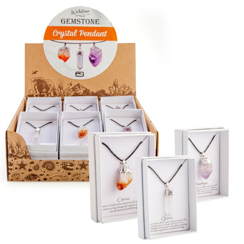 Gemstone Crystal Pendant Necklace - Amethyst, Quartz, Citrine - V210-2670919 - Sent at Random