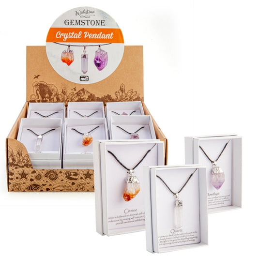 Gemstone Crystal Pendant Necklace - Amethyst, Quartz, Citrine - V210-2670919 - Sent at Random