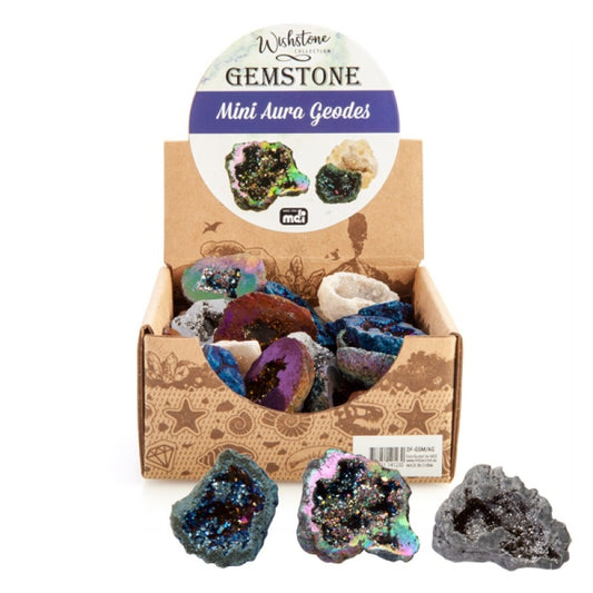 Gemstone Mini Aura Geode V210-2670941 - Assorted Quartz Colors, Sparkling Crystals, Sold Separately