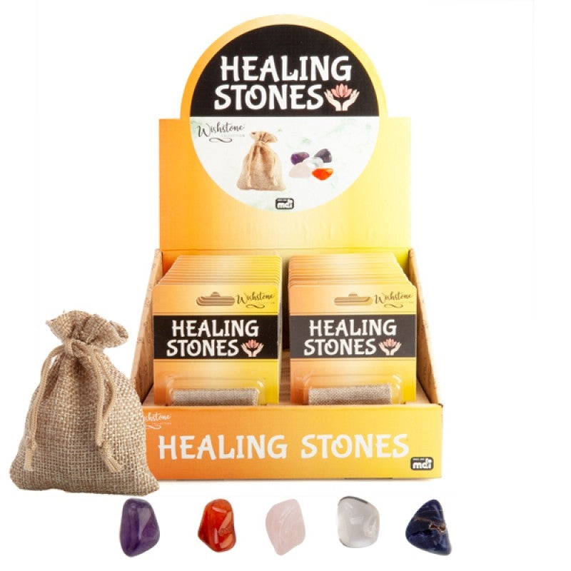 Wishstone Healing Stones Set - 5 Wellness Stones with Hessian Bag & Info