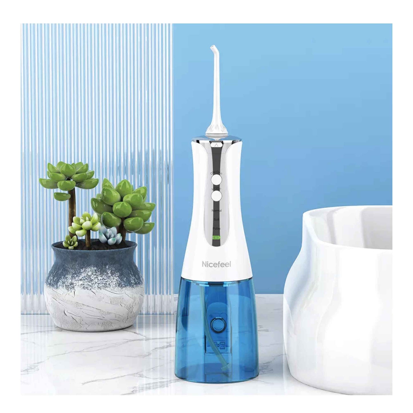 Portable Cordless Oral Irrigator 320ml - Dental Massage Flosser, Rechargeable, Waterproof, 3 Pressure Modes